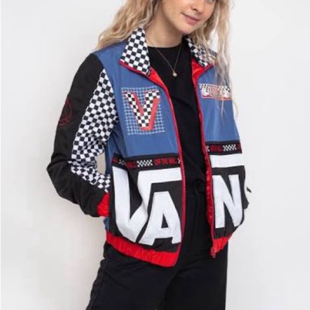 Vans Off The Wall Checkerboard Blue Red Zip Up Jacket Blue size XS